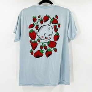 Urban Outfitters Light Blue Graphic T Shirt Cute Ghost Strawberry Print